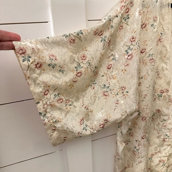 CALIFORNIA DYNASTY Vintage woman floral lace cream satin dainty feminine robe 1X - Picture 3 of 14